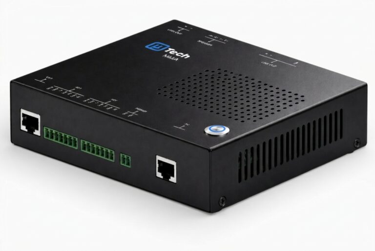 Amplificador IP MMA-2E da uTech, que integra cornetas e alto-falantes analógicos à rede IP — abre a página do produto