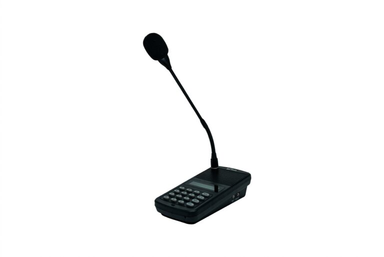 Intercomunicador de mesa da uTech com microfone articulado, teclado e viva-voz